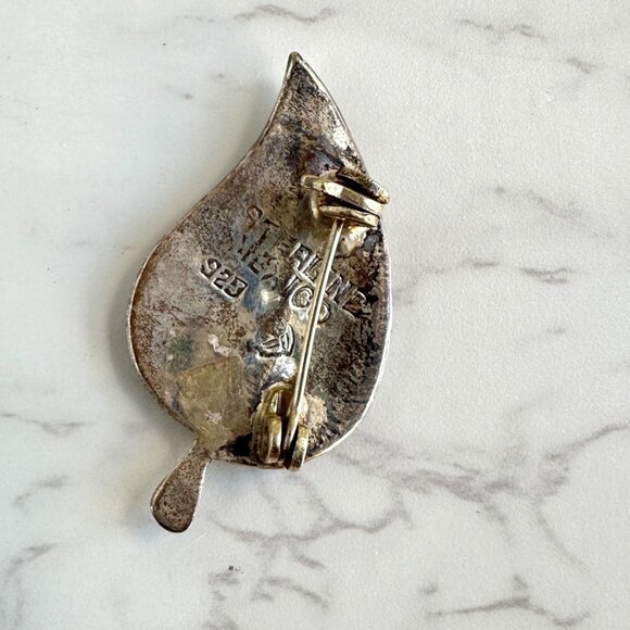 Mexican Abalone Leaf Brooch, Sterling Silver - Picture 9 of 10